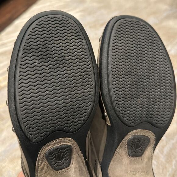 Merrell Luxe Wrap Gray Leather Slip on Mules size 8 in GUC - Picture 9 of 9